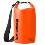 idrybag 10L Orange dry bag with black strap and 'iDrybag' branding on a white background