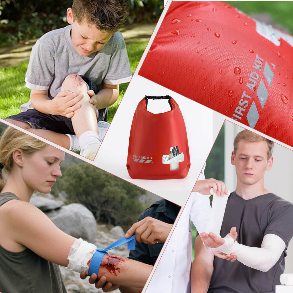 First aid kit with people using it outdoors