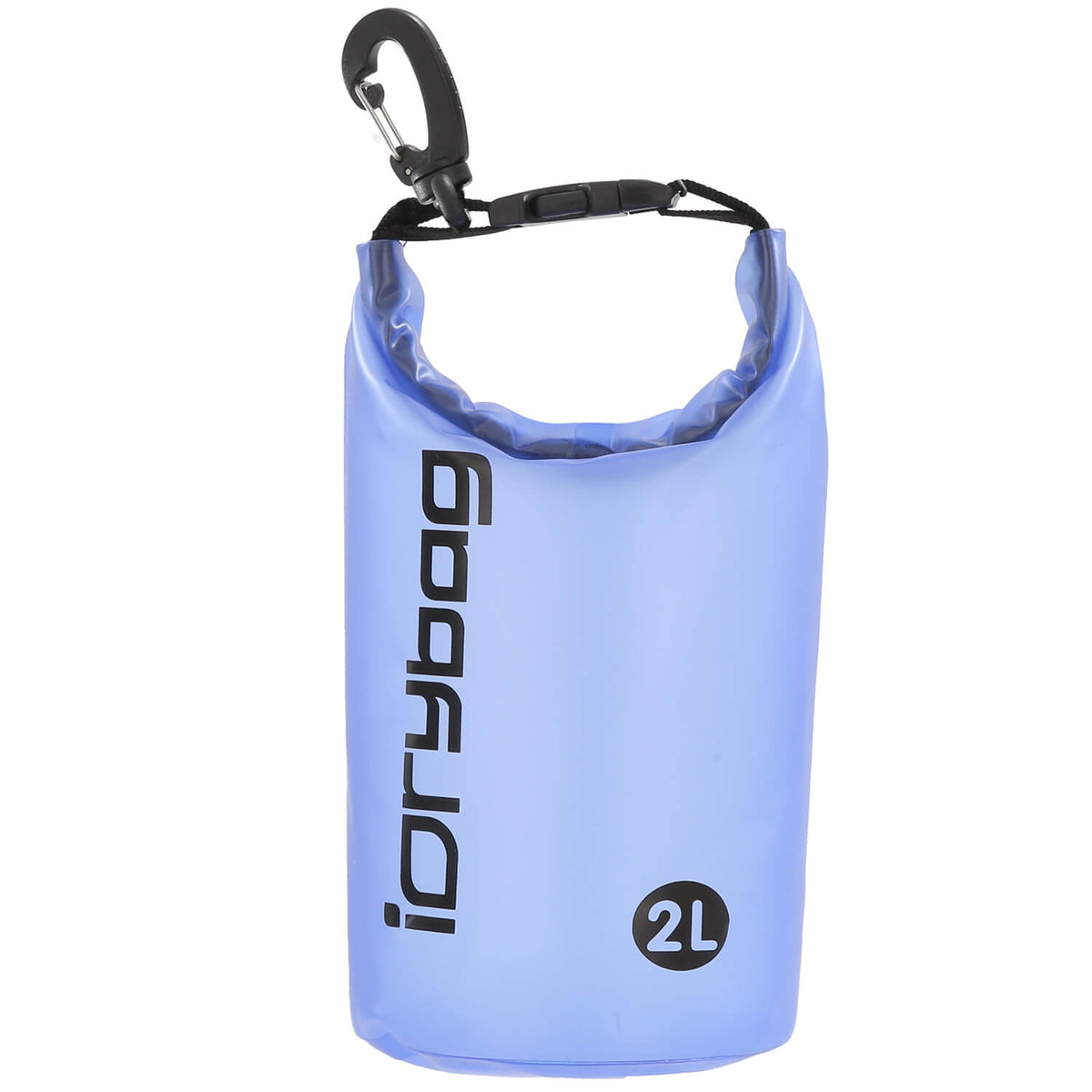 Lake Blue idrybag dry bag with a carabiner on a white background