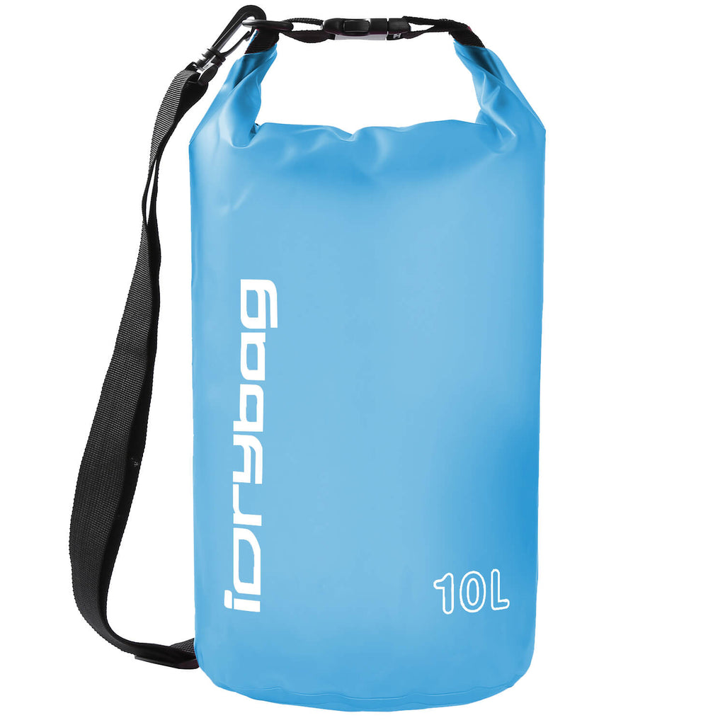 idrybag 10L Blue dry bag with a strap on a white background