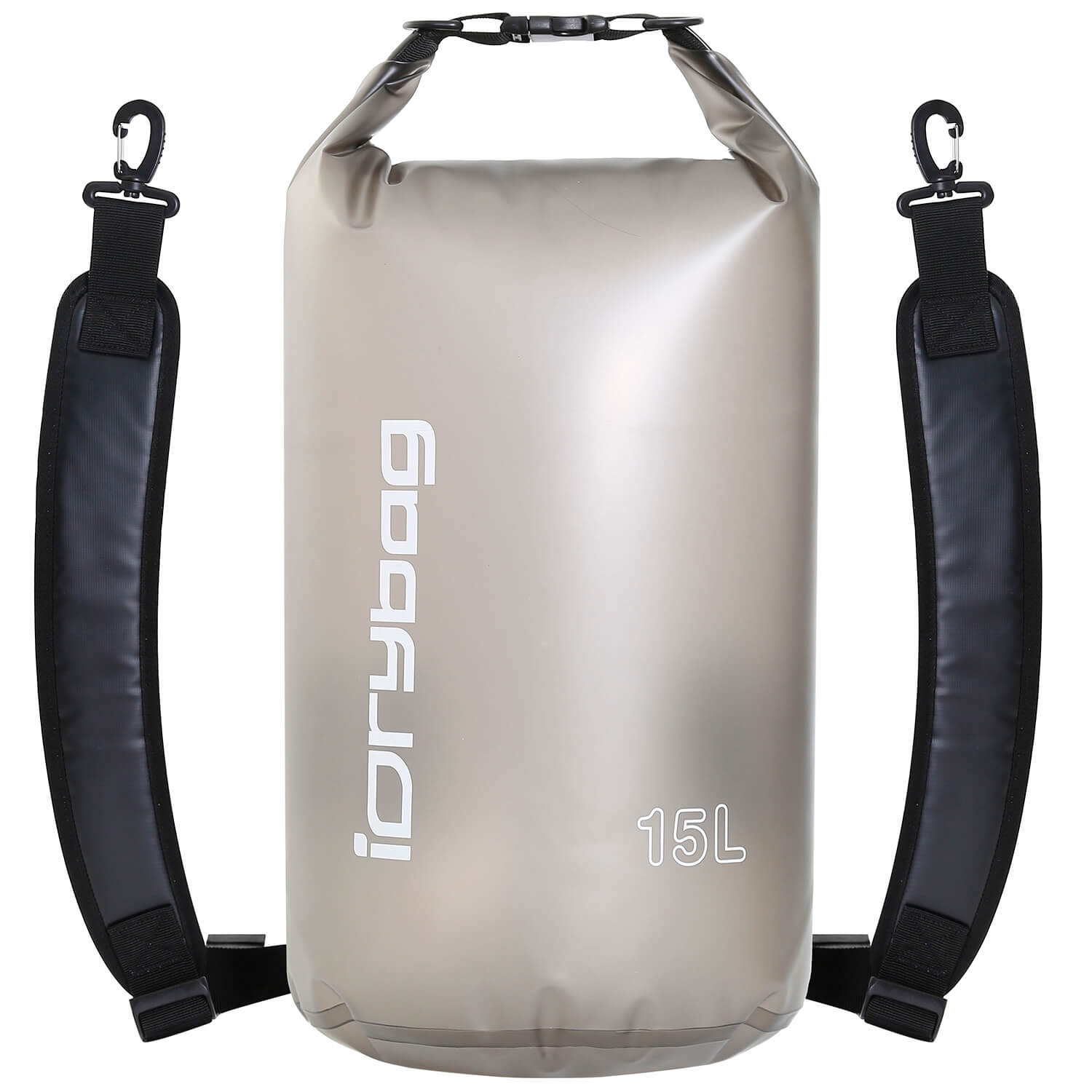Idrybag 15L coffee brown dry bag with handles and a shoulder strap on a white background