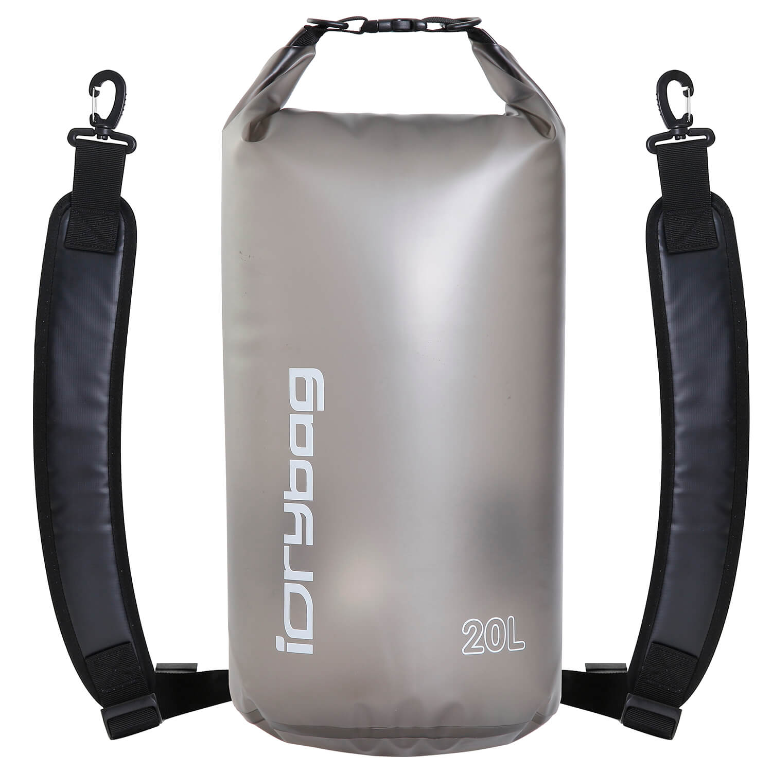 idrybag 20L coffee brown dry bag with black straps on a white background
