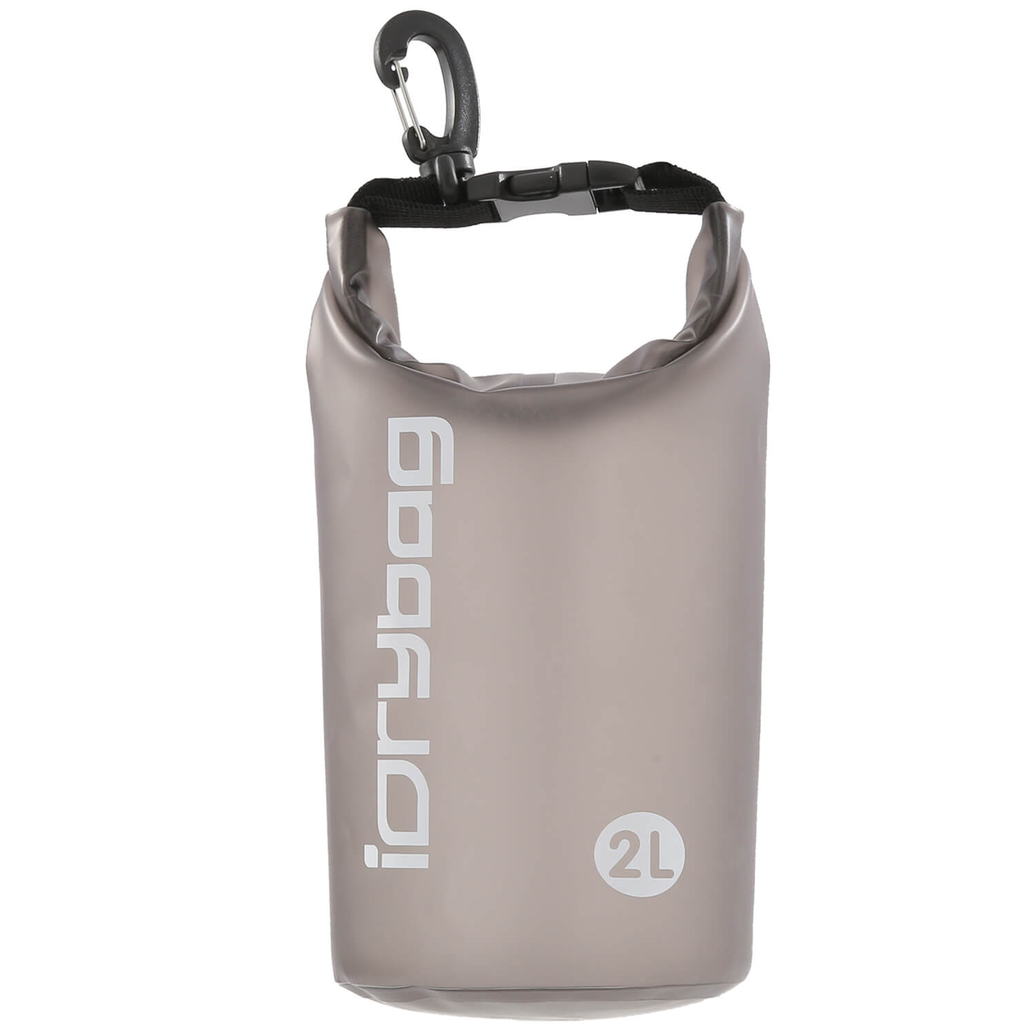 idrybag 2L coffeebrown Dry bag with a carabiner on a white background