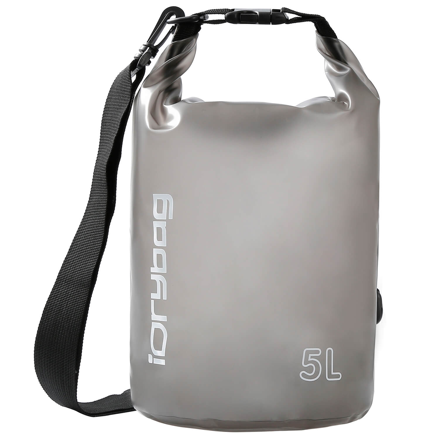 idrybag coffee brown5L matte dry bag with a black strap on a white background