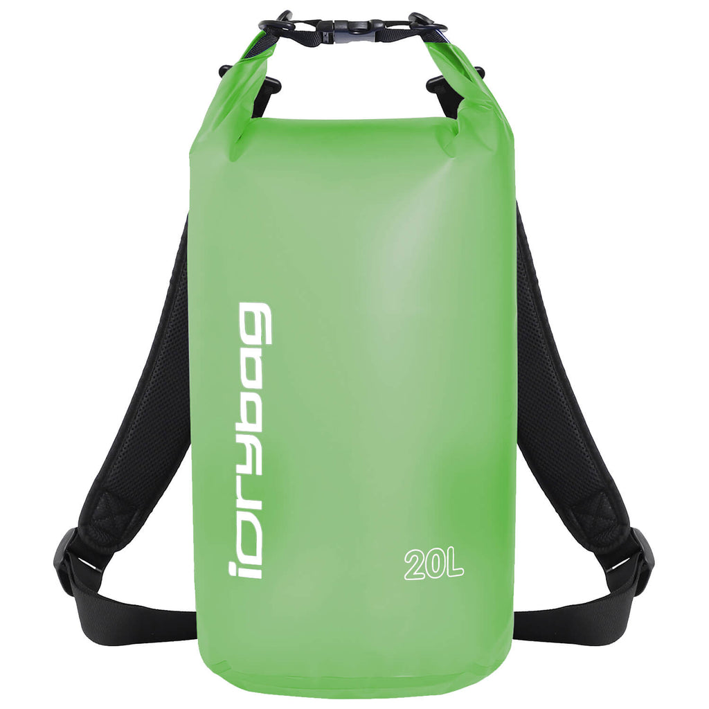 20L idrybag Green dry bag with black straps on a white background