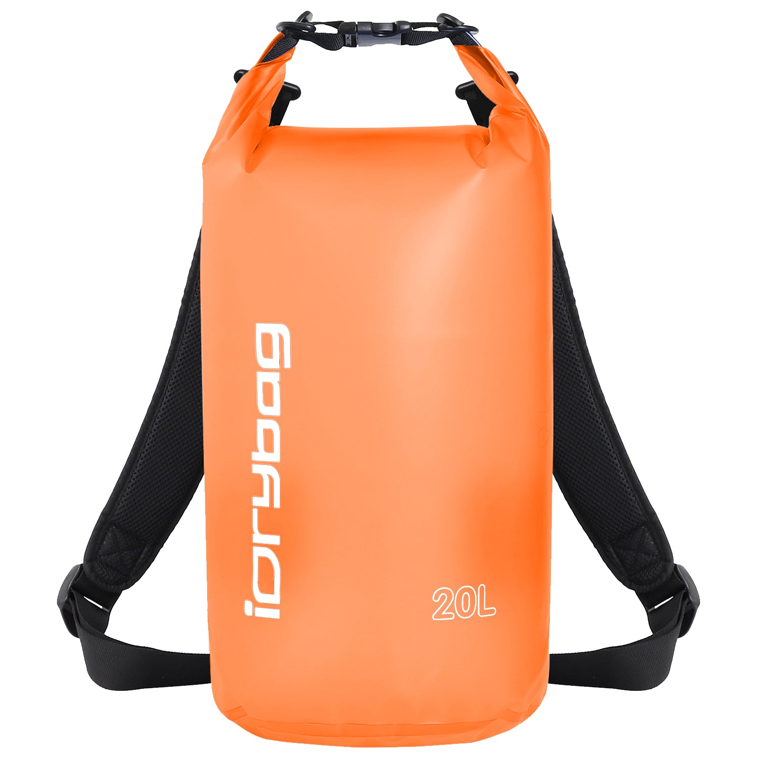 20L idrybag Orange dry bag with black straps on a white background
