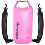 idrybag Pink 20L dry bag with black straps on a white background