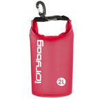 idrybag 2L Red dry bag with a carabiner on a white background