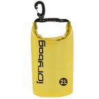 idrybag 2L Yellow dry bag with a carabiner on a white background