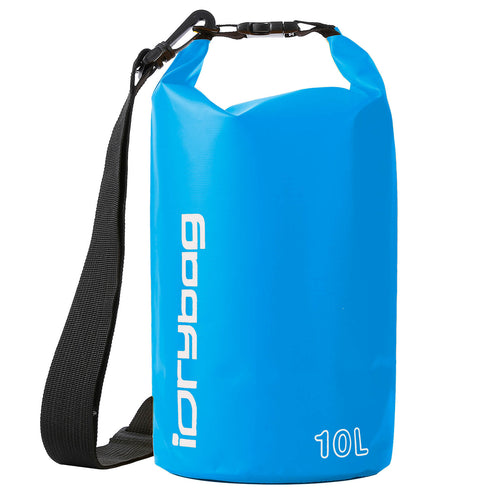 idrybag 10L Blue dry bag with a black strap on a white background