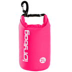 idrybag 2L Pink dry bag with a carabiner on a white background