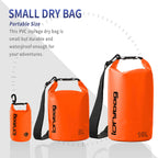 Set of idrybag orange dry bags with black straps on a white background