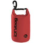 idrybag 2L Red dry bag with a carabiner on a white background