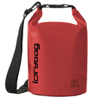 idrybag 5L Red dry bag with black strap and 'iDrybag' branding on a white background
