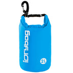 idrybag 2L Blue dry bag with carabiner on a white background