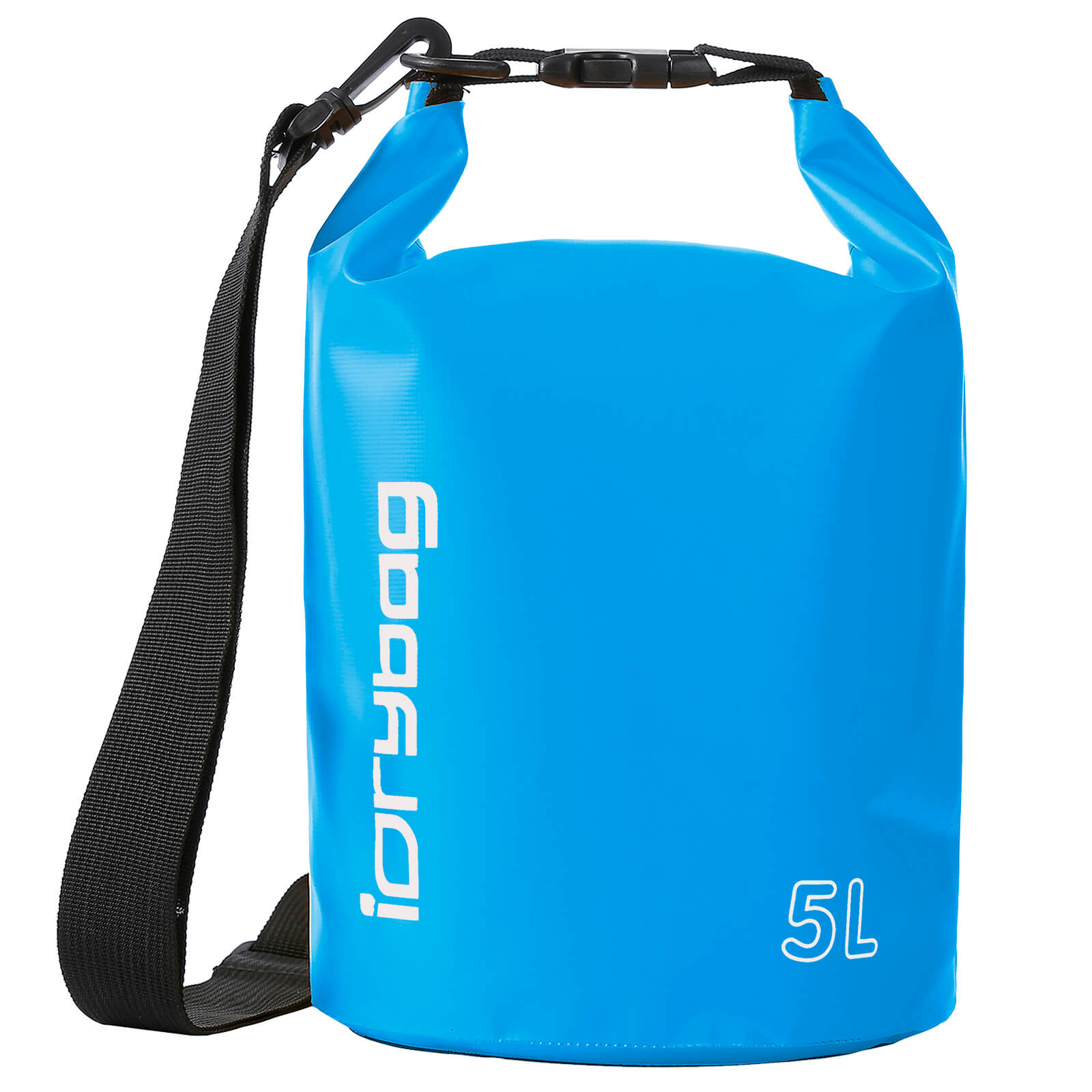 5L Blue dry bag with a strap and 'iDryBag' branding on a white background