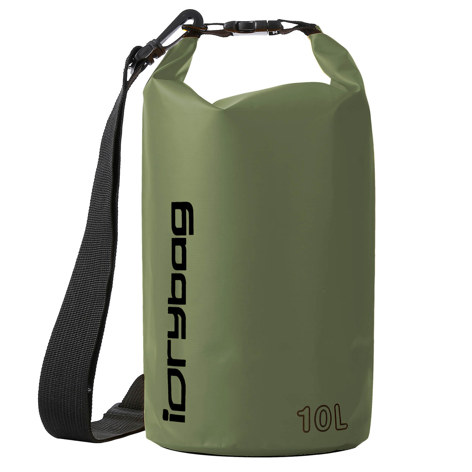 idrybag 10L Green dry bag with a strap and 'Drybag' branding on a white background