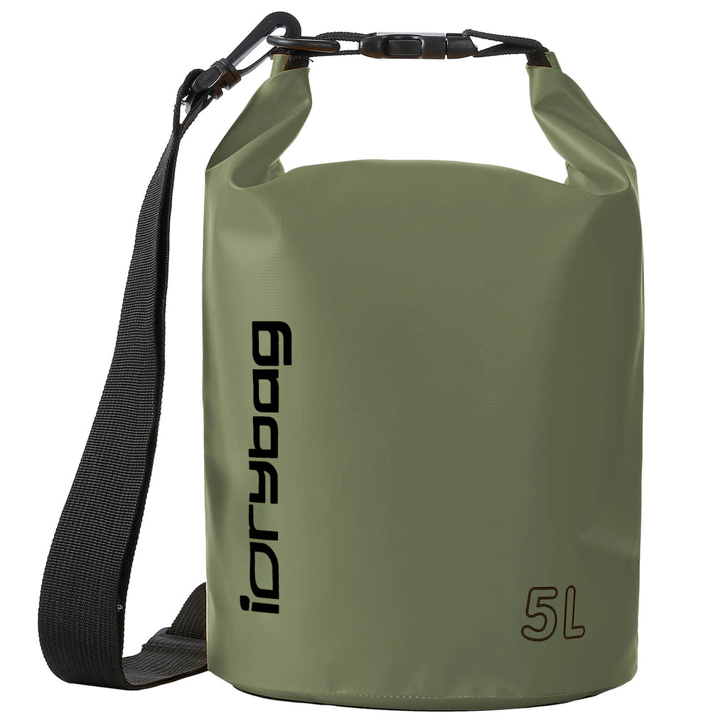 idrybag 5L Green dry bag with 'iDrybag' branding and a 5L capacity label on a white background