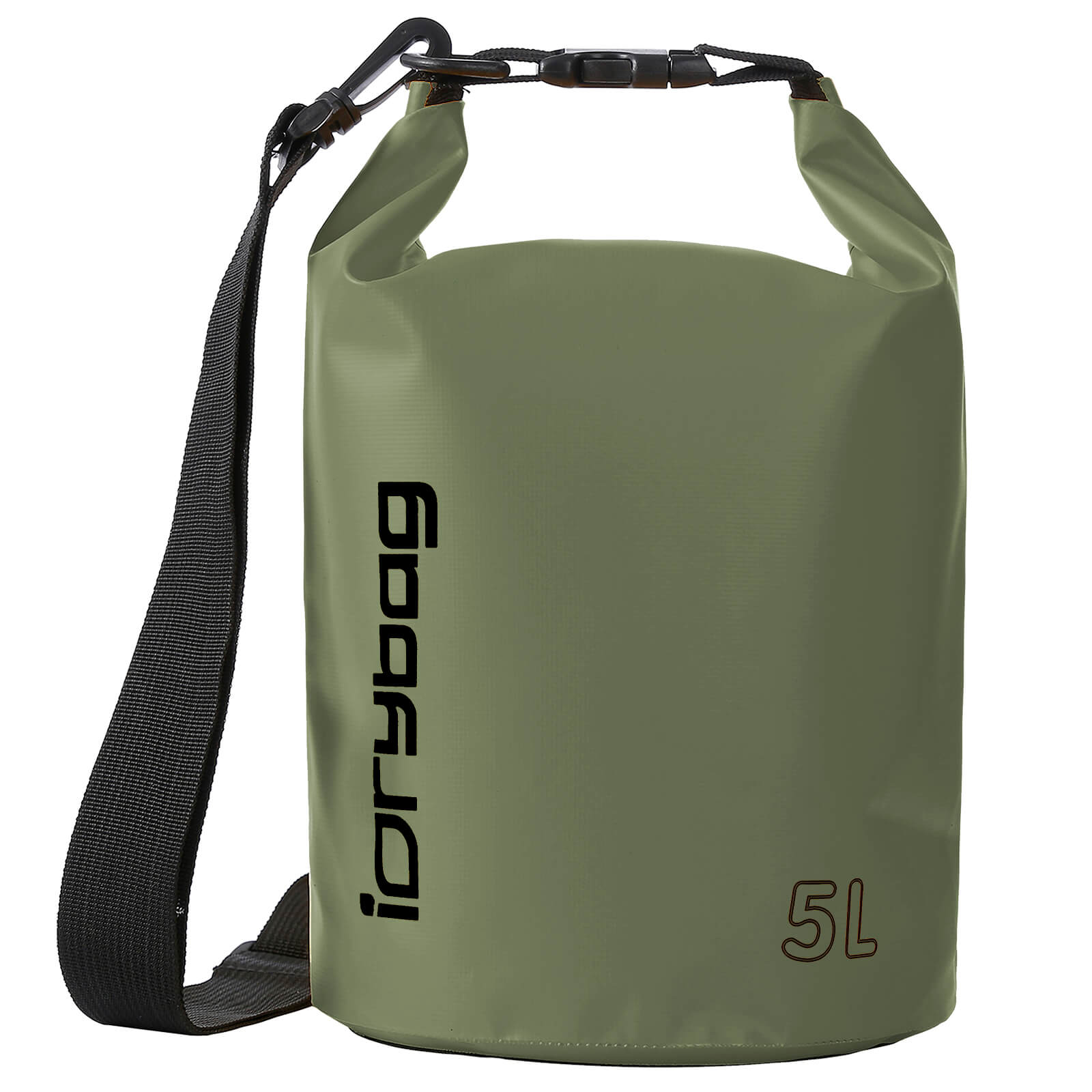 idrybag 5L Green dry bag with 'iDrybag' branding and a 5L capacity label on a white background