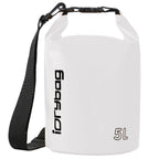idrybag 5L White dry bag with black strap and 'iDryBag' branding on a white background