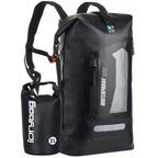 idrybag Black waterproof backpack and smaller dry bag on a white background