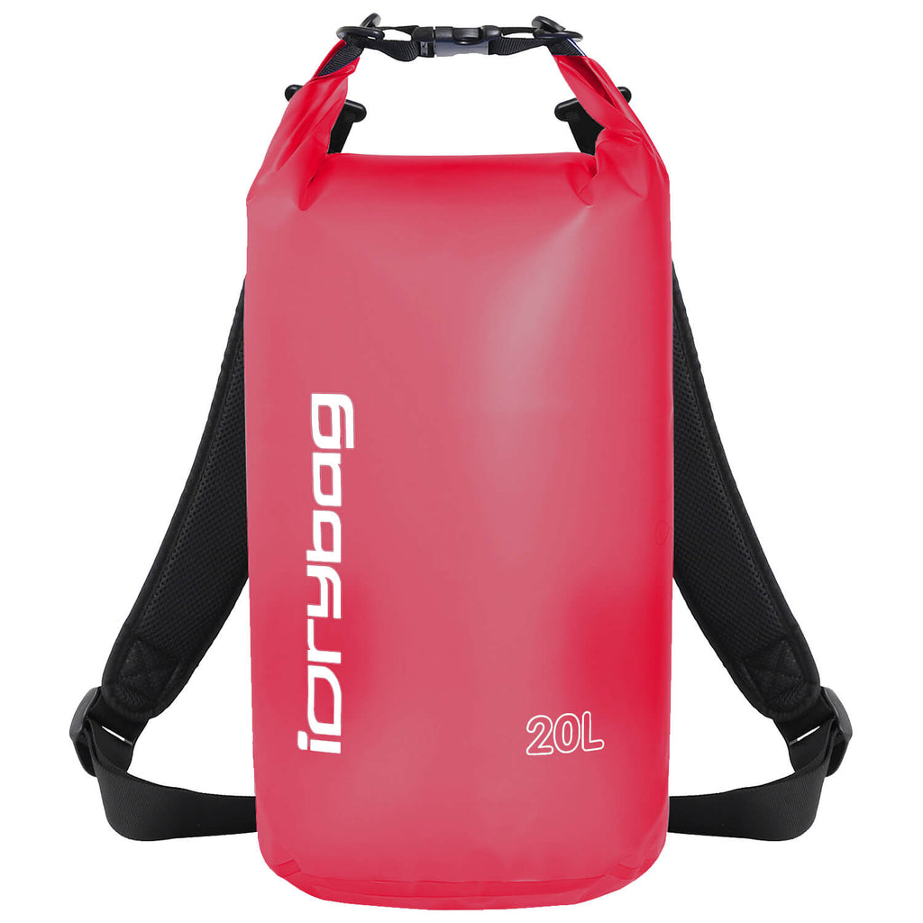 idrybag 20L Red dry bag with black straps on a white background