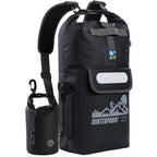 idrybag Black waterproof backpack with a smaller bag on a white background