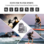 Collage of people engaging in water sports with suits for water sports demonstrating different scenarios for the usage of idybag
