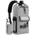idrybag Gray waterproof backpack with a smaller pouch on a white background