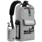 idrybag Gray waterproof backpack with a smaller pouch on a white background